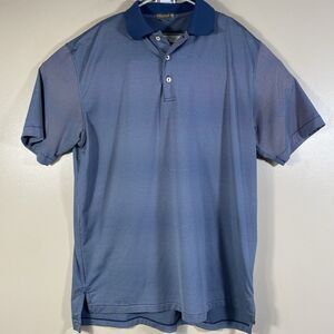 Peter Millar Summer Comfort  Mens Large Polo Shirt Blue Striped Stretch Golf